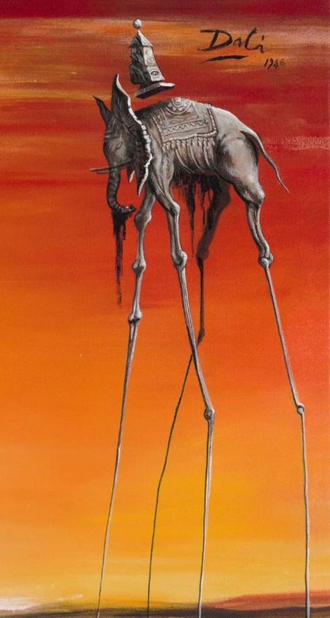 Salvador Dali Tattoo, Dali Tattoo, Salvador Dali Paintings, Salvador Dali Art, Modern Surrealism, Oil Painting Gallery, Dali Paintings, Dali Art, Elephant Painting