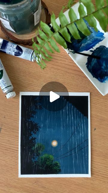 Zaneena Nabeel | Artist | Author | on Instagram: "Another rain painting 💙 Not sure if I liked it better without the rain lol 😆" Rainy Night Painting Easy, Rain Storm Painting, Rain Related Drawings, Painting With Rain, Painting Ideas On Canvas Rain, How To Paint Rain Drops Acrylic, Raining Painting Acrylic, Painting Ideas Rain, Rain Painting Ideas