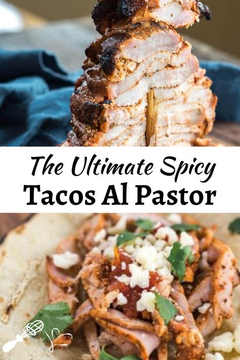 Al Pastor Recipe Oven, Tacos Al Pastor Recipe, Chile Relleno Recipe, Mexican Rice Easy, Tacos Al Pastor, Spicy Tacos, Boneless Pork Shoulder, Foreign Food, Tacos And Burritos