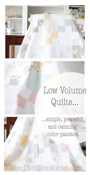 Low Volume Quilt Top, Simple patchwork quilt, white, blue, and gray quilt Low Volume Quilts, Peaceful Color Palette, Simple Patchwork Quilt, Neutral Baby Quilt, Low Volume Quilt, Patchwork Quilting Designs, Hand Quilting Patterns, Simple Quilt, Neutral Quilt