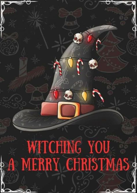 Christmas Witch Art, Merry Witchmas, Christmas Goth, Christmas Witch, Merry Creepmas, Solstice Art, Vintage Halloween Art, Happy Winter Solstice, Scary Christmas