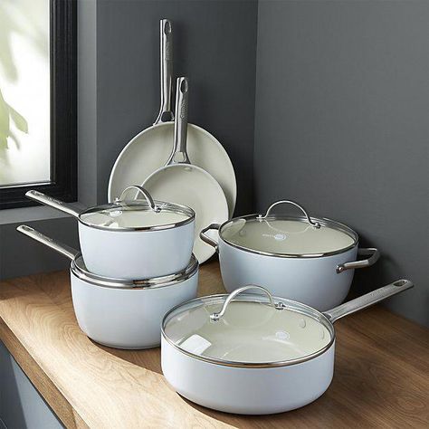 GreenPan ™ Padova Ceramic Nonstick 10-Piece Fry Pan Set | Crate and Barrel #propose Non Toxic Cookware, Ceramic Cookware Set, Vase Deco, Ceramic Cookware, Pots And Pans Sets, Nonstick Cookware, Classic Kitchens, Cookware Sets, Luxury Kitchens