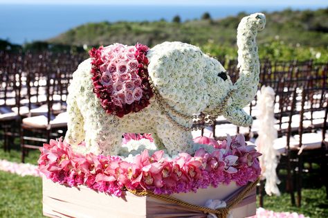 floral elephant decor at wedding entrance Elephant Wedding Decor, Animal Topiary, Elephant Decorations, Bride Essentials, Ganesh Decoration, Flower Elephant, Pelican Hill Wedding, Decorations For Wedding, Church Wedding Flowers