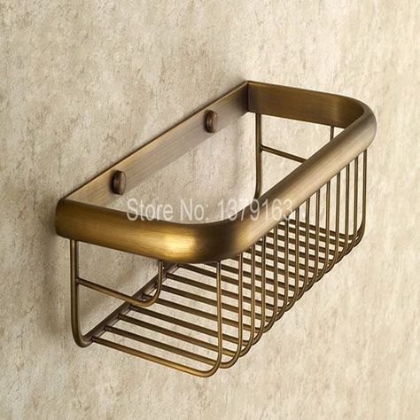 30cm Vintage Antique Brass Wall Mounted Bathroom Accessory Single Tier Soap / Sponge Corner Shower Storage Basket aba523 Shower Caddy Storage, Bronze Bathroom Accessories, Shelf Baskets Storage, Wire Basket Storage, Bronze Bathroom, Shower Storage, Bathroom Hardware Set, Shower Shelves, Corner Shower