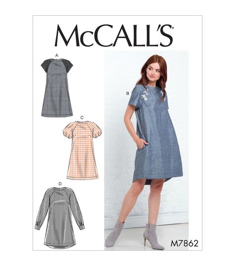 McCall's M7862 Size 6 to 22 Misses Dress Sewing Pattern | JOANN Mccalls Dress, Fitted Knee Length Dress, Top Sewing, Mccalls Sewing Patterns, Miss Dress, Top Sewing Pattern, Batik Dress, Easy Sewing Patterns, Loose Fitting Dresses