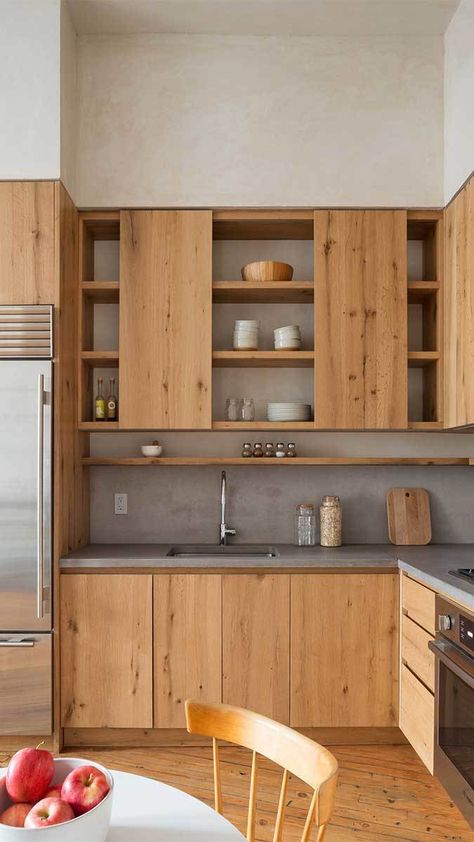 Fresh Urban Abode - Fine Homebuilding Modern Konyhatervezés, Rustic Wood Cabinets, Minimalist Dekor, Kitchen Set Up, Concrete Kitchen, Modern Kitchen Cabinets, Beautiful Kitchen, Kitchen Trends, Trendy Kitchen