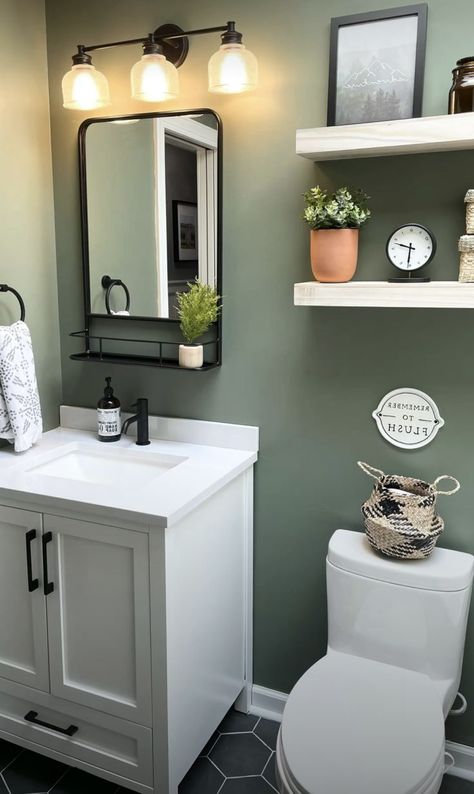 Gray Small Bathroom Ideas, Rental Remodel, Small Half Bathroom, Makeover Kamar Mandi, Kid Bathroom, Half Bath Remodel, Half Bathroom Decor, Small Bathroom Colors, Toilet Decor