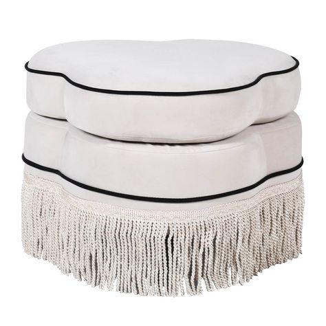 Clover Leaf Ivory Ottoman | Ivory Large Bedroom Stool Stool With Fringe, Curved Ottoman, Bedroom Stools, Pouffe Ottoman, Dressing Table Vanity, Side Tables Bedroom, White Upholstery, Room Scents, Soft Furnishings Cushions