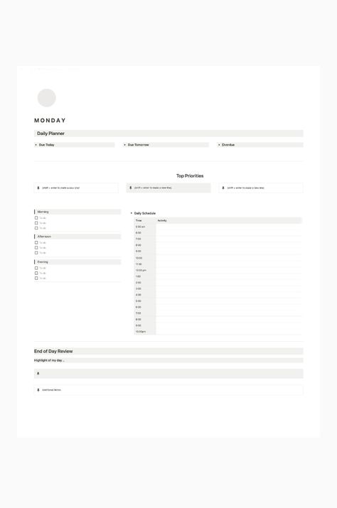 Get organized and stay on track with this easy-to-use daily planner on Notion.

This planner includes everything you need to stay organized and productive, including:

 A daily to-do list
 A weekly overview
 A monthly calendar
 A notes section
 A goals section

This planner is perfect for students, professionals, and anyone else who wants to get organized and stay on track.

Try it today and se Notion Day Planner, Notion Daily Planner Template, Notions Template, Notion Daily Planner, Notion Weekly Planner, Studying Ideas, Study Planner Printable Free, Free Weekly Planner Templates, Study Planner Free