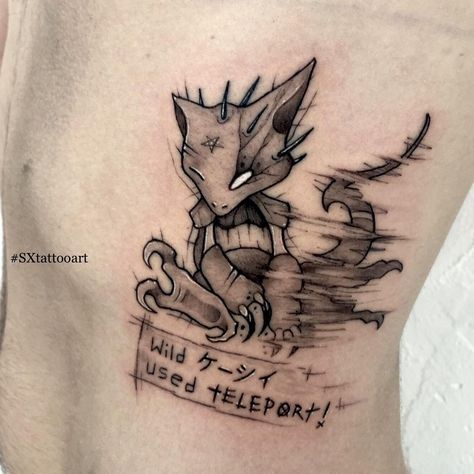 Abra Tattoo Pokemon, Alakazam Tattoo, Abra Tattoo, Alakazam Pokemon, Pokemon Tattoo, Anime Tattoos, Pokemon Art, Dark Art, Blackwork