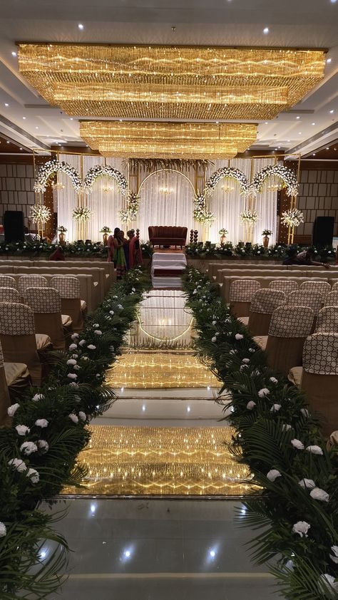 Stage background Decor ideas Indian Wedding Banquet Hall Decorations, Stage Decor Engagement, Wedding Stage Indoor Decorations, Mirror Ramp Walk Wedding, Bridal Entry Decor, Wedding Decor Stage Backgrounds, Mirror Entry Wedding, Mirror Stage Wedding, Indoor Wedding Stage Decorations