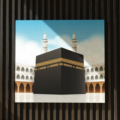 Makkah Painting On Canvas, Kaba Art, Makkah Painting, Kabah Painting, Mecca Painting, Khana Kaba, Acrylic Canvas Painting, Islamic Artwork, Islamic Paintings