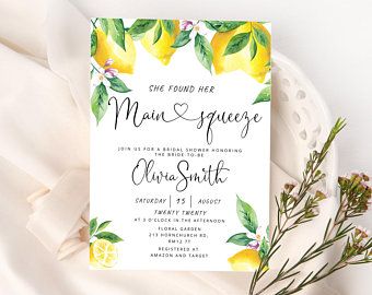 Editable Invitations Templates and Printables by JermolinaArt Lemon Wedding Invitations, Citrus Wedding, Foliage Wedding, Logo Floral, Main Squeeze, Carton Invitation, Bridal Shower Invitations Templates, Invitation Baby Shower, Italian Wedding