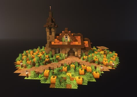 Pams Harvestcraft Minecraft, Minecraft Pumpkin Patch Ideas, Minecraft Fall Ideas, Mincraft Idea Halloween, Lava Farm Minecraft, Autumn Minecraft Builds, Pumpkin House Minecraft, Halloween House Minecraft, Halloween Minecraft Houses