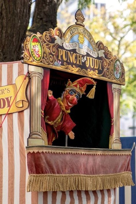 Los Angeles, Punch And Judy Puppets, Stage Inspiration, Haunted Circus, Haunted Carnival, Creepy Circus, Halloween Circus, Creepy Carnival, Circus Sideshow