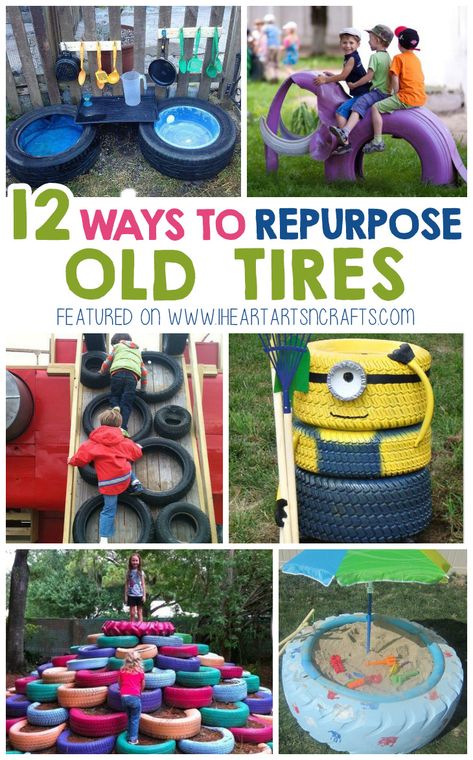 Tyre Ideas For Kids, Repurpose Old Tires, Tire Playground, Repurposed Tire, Outdoor Kids Play Area, Preschool Playground, Reuse Old Tires, Tire Craft, Tire Art