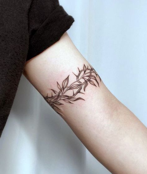 Top 100 Best Thorns Tattoos For Women - Prickly Design Ideas Thorns Band Tattoo, All My Flowers Grew Back As Thorns Tattoo, Thorns Tattoo Vines, Tattoo Cover Scar Arm, Metal Tattoos For Women, Vine Band Tattoo, Roses With Thorns Tattoo, Thorn Tattoo For Women, Crown Of Thorns Tattoo Women