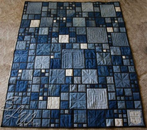 Återvinna Jeans, Denim Quilt Patterns, Artisanats Denim, Denim Blanket, Denim Quilts, Blue Jean Quilts, Jean Quilt, Stained Glass Quilt, Blue Jeans Crafts