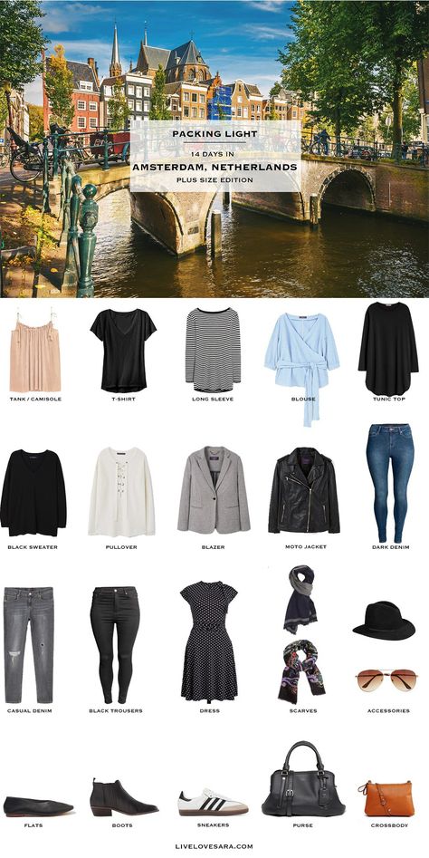 What to Pack for Amsterdam, Berlin, and Paris Plus Size Edition Packing Light List #packinglist #packinglight #travellight #travel #livelovesara Plus Travel Outfits, Plus Size Travel Outfits, Plus Size Travel, Travel Outfit Plus Size, Plus Size Minimalist Wardrobe, Comfy Travel, Winter Travel Outfit, Travel Capsule, Travel Capsule Wardrobe