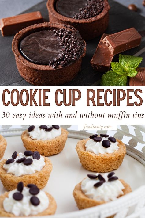 Check out these 30 cookie cup recipes that merge both novelty and nostalgia ! From the deliciously classic chocolate chip cookie cups to the festive gingerbread cookie cups, there's something for everyone. Cookie Cup Recipes, Salted Caramel Cookie Cups, Brownie Cookie Cups, Gingerbread Cookie Cups, Easy Sweet Treats, Hot Chocolate Cookies Cups, Cup Recipes, Caramel Apple Cookies, Chocolate Chip Cookie Cups