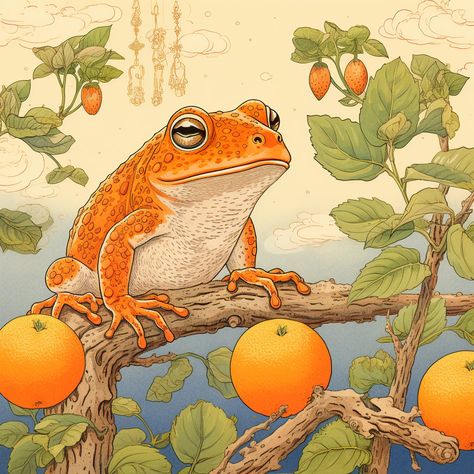 These frogs look like an excellent source of vitamin C! Purchase is a digital download that includes 20 images in lossless file format. Frogs Aesthetic, Orange Frog, Frosch Illustration, Orange Animals, Toothless And Stitch, Frog Print, Frog Illustration, Frog Pictures, Art Mignon