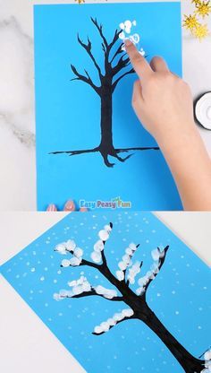 This simple winter tree finger painting activity is great for kids of all ages but I think preschoolers and kids in kindergarten will enjoy it the most! Tree Finger Painting, Winter Crafts Preschool, Quick Art, Dollar Tree Organization, Painting Activities, Preschool Art Activities, Winter Tree, Diy Dollar Tree Decor, Easter Decorations Dollar Store