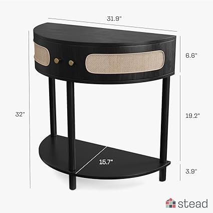 Amazon.com: Rattan Half Moon Entry Table - Small Console Table with Storage for Narrow Spaces - Modern Boho Home Decor - Cane Console Table - Solid Wood Entryway Table with Two Doors and Brass Knobs (Black Oak) : Home & Kitchen Half Moon Entry Table, Cane Console Table, Cane Console, Wood Entryway Table, Modern Boho Home, Console Table With Storage, Half Moon Console Table, Modern Boho Home Decor, Small Console Table