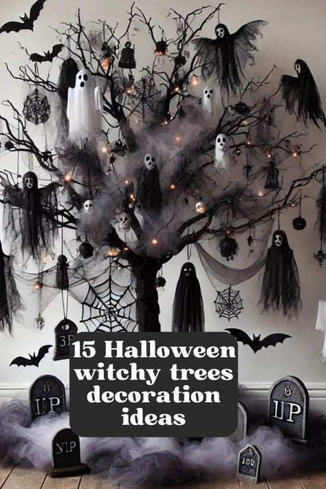 15 Halloween Witchy Trees Decoration Ideas: Spookify Your Home with a Touch of Magic Witchy Christmas Tree, Witchy Living Room, Trees Decoration, Witchy Christmas, Tree Decoration Ideas, Small Terracotta Pots, Hanging Herbs, Haunted Forest, Garden Waterfall