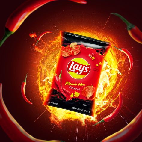 social media design Spicy Lays chips on Behance Lays Flavors, Chip Packaging, Lays Chips, Food Mockup, Hot Chip, Creative Advertising Design, Graphic Design Ads, Food Poster Design, Food Ads