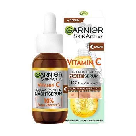 Garnier Night Serum with Vitamin C, Against Dark Spots and Tired Skin, Vegan Formula with 10% Vitamin C Natural Origin, Brightening Night Serum : Amazon.de: Beauty Garnier Night Cream, Facial Care Routine, Night Time Skin Care Routine, Garnier Skin Active, Night Serum, Vitamin C Serum, Girly Pictures, Brightening Serum, Salicylic Acid