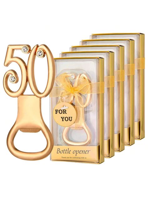 Gold 50 Bottle Opener For 50th Birthday Party Favors And 50th Wedding Anniversary Party Decorations, Popular Gold And Black Theme Party Supplies, Party Gifts,Family Gathering Gifts, Great Dad Gifts, Mom Gifts, Teachers Gifts, Sister Gifts, Fun Gifts For Friends.I discovered amazing products on SHEIN.com, come check them out! Birthday Party Ideas 50th Mom, Black Theme Party, Fun Gifts For Friends, Wedding Anniversary Party Favors, 50th Birthday Party Favors, Wedding Anniversary Party Decorations, Gifts Sister, Anniversary Party Favors, 50th Birthday Party Decorations