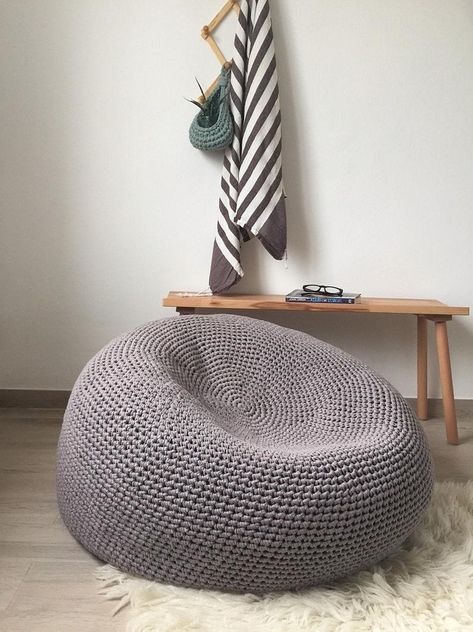 Giant Pouf Ottoman XXXL Knitted Pouffe Modern Bean Bag | Etsy Modern Bean Bag Chairs, Round Ottoman Coffee Table, Giant Floor Pillows, Pouf Seating, Modern Bean Bags, Knitted Ottoman, Knitted Pouffe, Large Bean Bag Chairs, Crochet Pouf