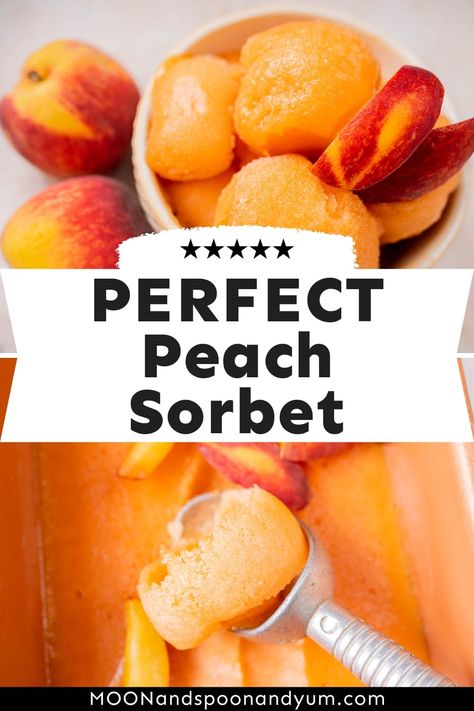 Peach Sorbet Recipe, Sherbet Recipes, Sorbet Recipe, Peach Sorbet, Buttery Shortbread Cookies, Peach Puree, Ginger Peach, Perfect Peach, Sorbet Recipes