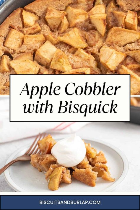 Apple Cobbler with Bisquick uses fresh apples and comes together in just minutes for the quickest and easiest fall (or anytime) dessert! Bisquick Apple Cobbler With Fresh Apples, Apple Cobbler With Bisquick, Bisquick Apple Recipes, Bisquick Deserts, Bisquick Apple Pie, Bisquick Apple Cobbler, Cobbler With Bisquick, Peach Cobbler With Bisquick, Recipe Using Apples