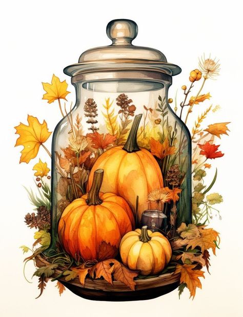 Fall Images Autumn Beautiful, Jar Image, Fall Scenes, Pumpkin Illustration, Fall Images, Collage Book, Jar Ideas, Autumn Illustration, Fall Printables