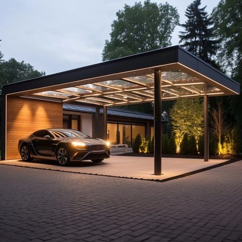 Modern Car Parking Design Home, Car Ports Design, Carporch Design Modern, Modern Parking Design, Parking Entrance Design, House Car Parking Design, Car Shades Parking Ideas, Carport Lighting Ideas, House Parking Design