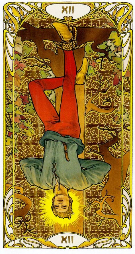 - Card from Golden Art Nouveau Tarot Art Nouveau Tarot, Tarot Waite, Hanged Man Tarot, Tarot Decks Art, All Tarot Cards, Hanged Man, Vintage Tarot, Golden Art, Le Tarot