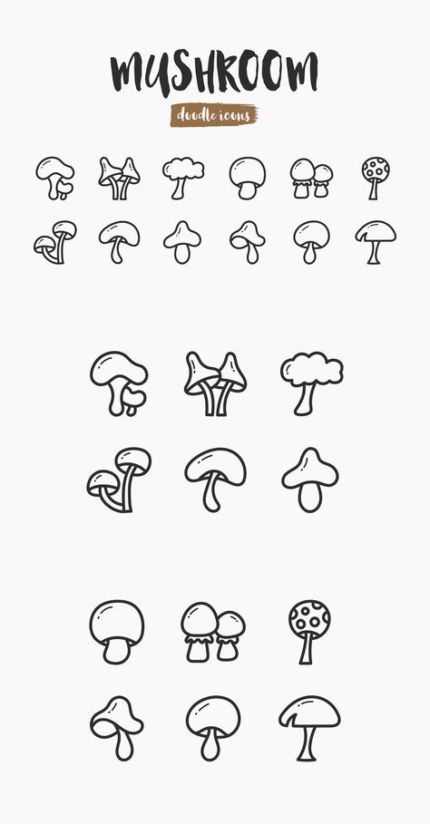 Mushroom Hand-Drawn Doodle Icons Mini Tats Mushroom, Hand Tattoos Mushroom, Earthy Doodles Easy, Cool Mushroom Art, Mushroom Simple Tattoo, Mushroom Logo Ideas, Mushrooms Outline, Mushroom Drawings Easy, Simple Things To Doodle