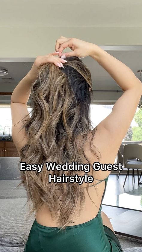 beautybycatt on Instagram: 💕This hairstyle is very simple and quick to do if you don't have a lot of time to get ready 🥰 Follow for more hairstyles and hair tips!… Wedding Day Guest Hairstyles, Easy Hair Style For Wedding Guest Step By Step, Easy Western Hairstyles, Easy Wedding Guest Hairstyles For Long Hair, Half Up Wedding Guest Hairstyles, Easy At Home Hairstyles, Simple Wavy Hairstyles, Easy Wedding Guest Hairstyles Medium, Easy Hairstyles For Long Hair Wedding