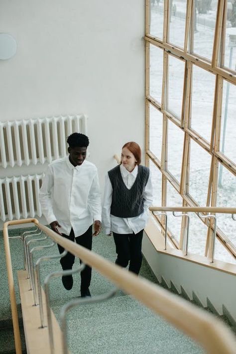 Climbing Stairs Reference, People On Stairs, Photos On Stairs, Woman Climbing, Indoor Stairs, Walking Up Stairs, Climbing Stairs, Office People, Student Photo