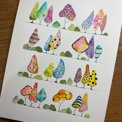 Polly Bennett | Candy trees #whimsical #whimsicalart #watercolor #watercolorart #watercolorillustration #danielsmithartistsmaterials #danielsmithwatercolor… | Instagram Easy Watercolor And Ink Paintings, Polly Bennett, Whimsical Watercolor Art, Watercolor Doodles Easy, Groovy Crafts, Whimsical Plants, Flower Doodling, Watercolor Pen Art, Simple Watercolors