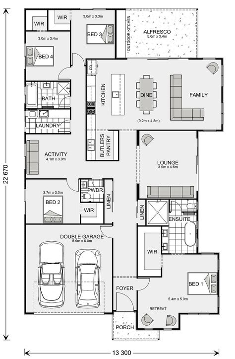 Modern House Floor Plans, Large Houses, Garage House Plans, Home Design Floor Plans, House Layout Plans, House Map, Hamptons Style, Garage House, Planning Printables