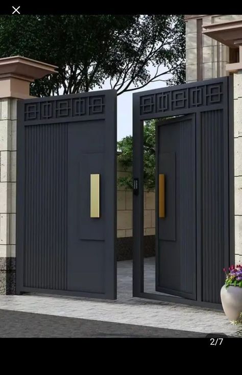 Pagar Modern, Main Gate Ideas, درابزين السلم, Modern Main Gate Designs, Main Gate Designs, House Front Door Design, Home Gate Design, Main Gates, Gate Designs Modern