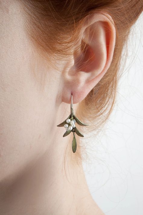 Flowering Myrtle Earrings - Wire Drop – Michael Michaud US Cottagecore Earrings, Violet Earrings, Michael Michaud, Oxidised Silver Jewelry, Street Trees, Iberian Peninsula, Earrings Wire, Leaf Jewelry, White Freshwater Pearl