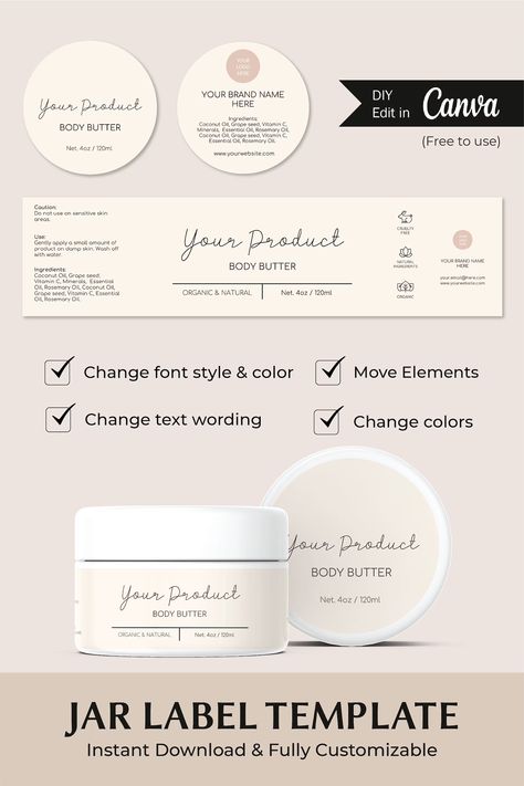 Minimalist product label template for Canada. Perfect for skin care, body butter, body scrub, and other jarred products. #productlabel #labeldesign . #Body_Butter_Packaging #Body_Lotion_Packaging #Body_Scrub_Labels #Cosmetic_Labels_Design Body Butter Packaging, Body Lotion Packaging, Body Scrub Labels, Cosmetic Labels Design, Body Butter Labels, Lip Balm Labels, Natural Body Butter, Skin Care Business, Skin Washing