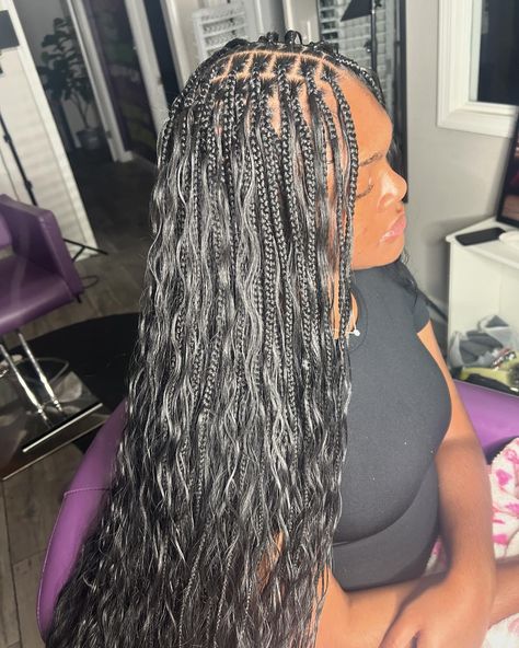 SWIPE 👉🏾😍😍😍 Style: Small Bohemian Knotless + Synthetic Curls • • • • • • • • • • • • • • • • • • • • • • • • • #braidstyles #braider #knotlessbraids #wiginstall #mobilebraider #mobileal #closureinstall #frontalinstall #hairstylist #explore #explorepage #blackgirlmakeup #blackgirlhairstyles #braidinspo #alabamabraider #locs #twostrandtwist #mobileal #styleddbyk #ktheestylist Instagram, Small Bohemian Knotless, Knotless Locs, Bohemian Knotless, July 28, Locs, Hairstyles, On Instagram, Quick Saves