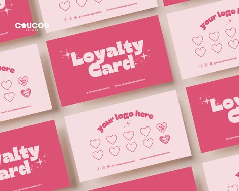 Discount Design Ideas, Cute Business Cards Ideas Creative, Reward Card Design, Discount Card Design Ideas, Rewards Card Design, Digital Card Design, Pink Business, Punch Card Design, Discount Card Design