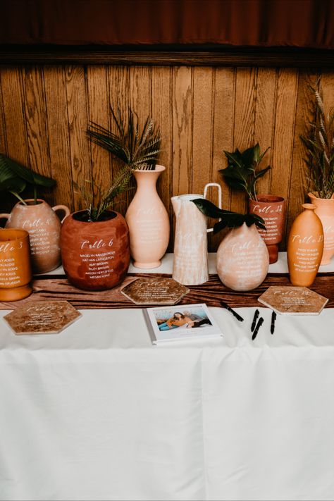 Unique, DIY clay terracotta pot wedding table numbers at Ward Pavillion wedding venue in Toledo, Ohio Rustic Terracotta Wedding Decor, Terracotta Wedding Table Numbers, Simple Wedding Centerpieces Terracotta, Terracotta Wedding Vases, Wedding Centerpieces Terra Cotta, Terracotta And Ivory Wedding, Desert Wedding Centerpieces, Terracotta Wedding Favors, Terracotta Party Decor