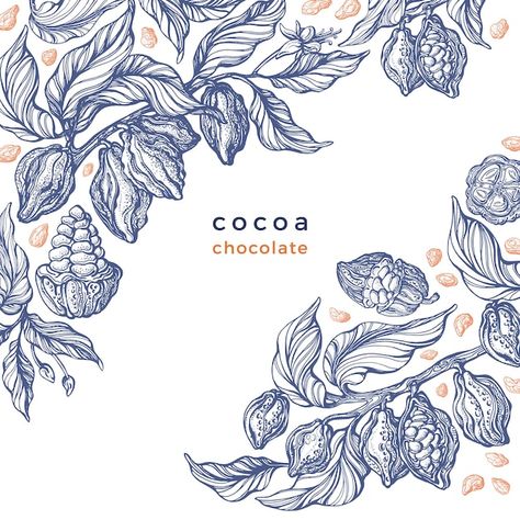 Cacao Tree, Cocoa Plant, Food Company Logo, Chocolate Drawing, Coffee Bean Art, Chocolate Texture, Chocolate Packaging Design, Ink Pen Art, Vintage Template