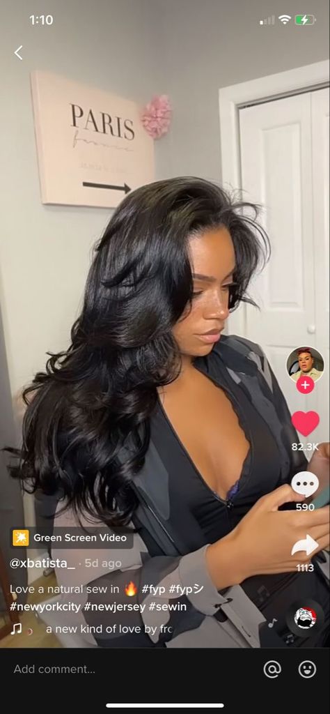 Deep Layers Long Hair, Flip Over Sew In Weave Hairstyles, Layers On Black Women, Traditional Sew In With Leave Out Layers, Blowout Sew In, Weave Blowout, Blowout Weave, Layered Sew In Weave, Layers For Long Hair Black Women